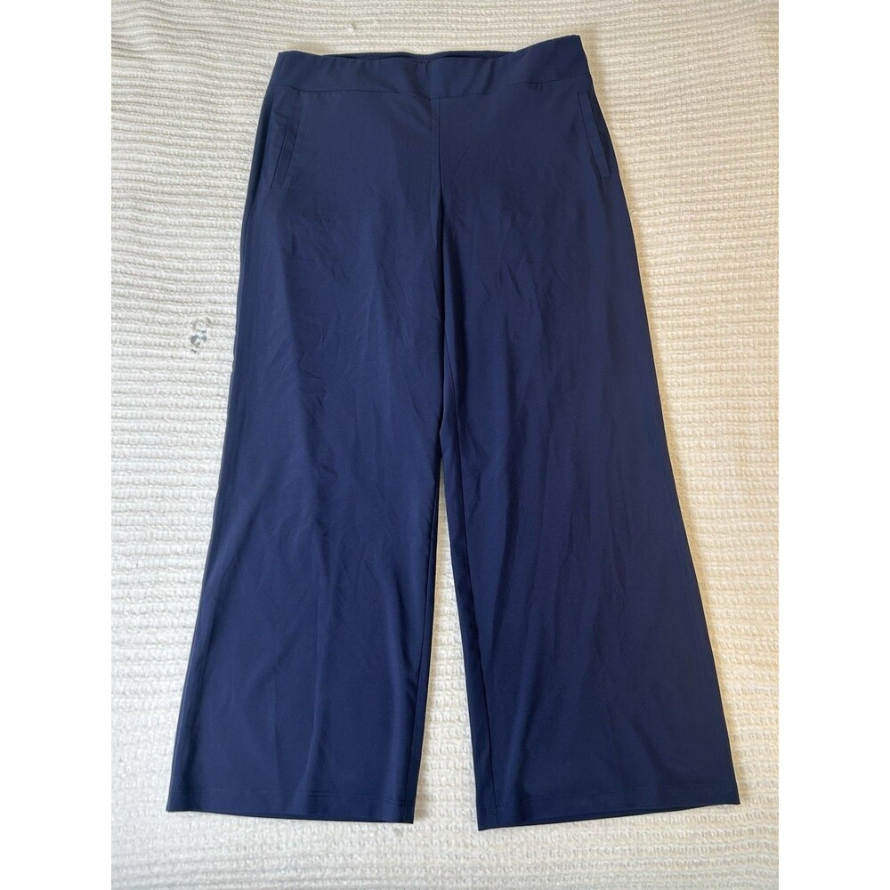 NEW Weekends by Chicos Bliss Wide Leg Pants Navy Stretch Straight Leg Size 2